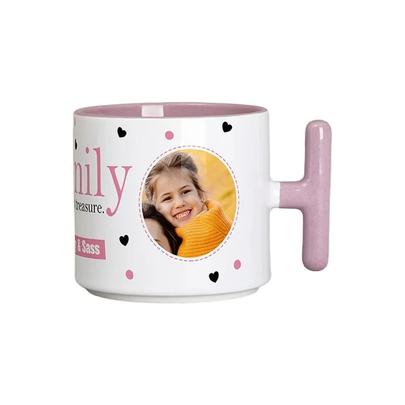 BESTSUB Ceramic Mug with T-Handle, 270 ml, white-pink