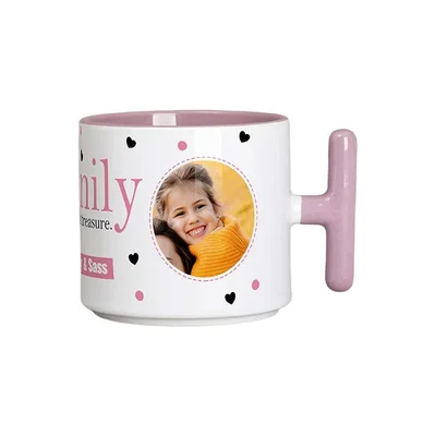 BESTSUB Ceramic Mug with T-Handle, 270 ml, white-pink