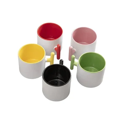 BESTSUB Ceramic Mug with T-Handle, 270 ml, white-pink