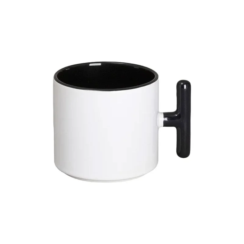 BESTSUB Ceramic Mug with T-Handle, 270 ml, white-black