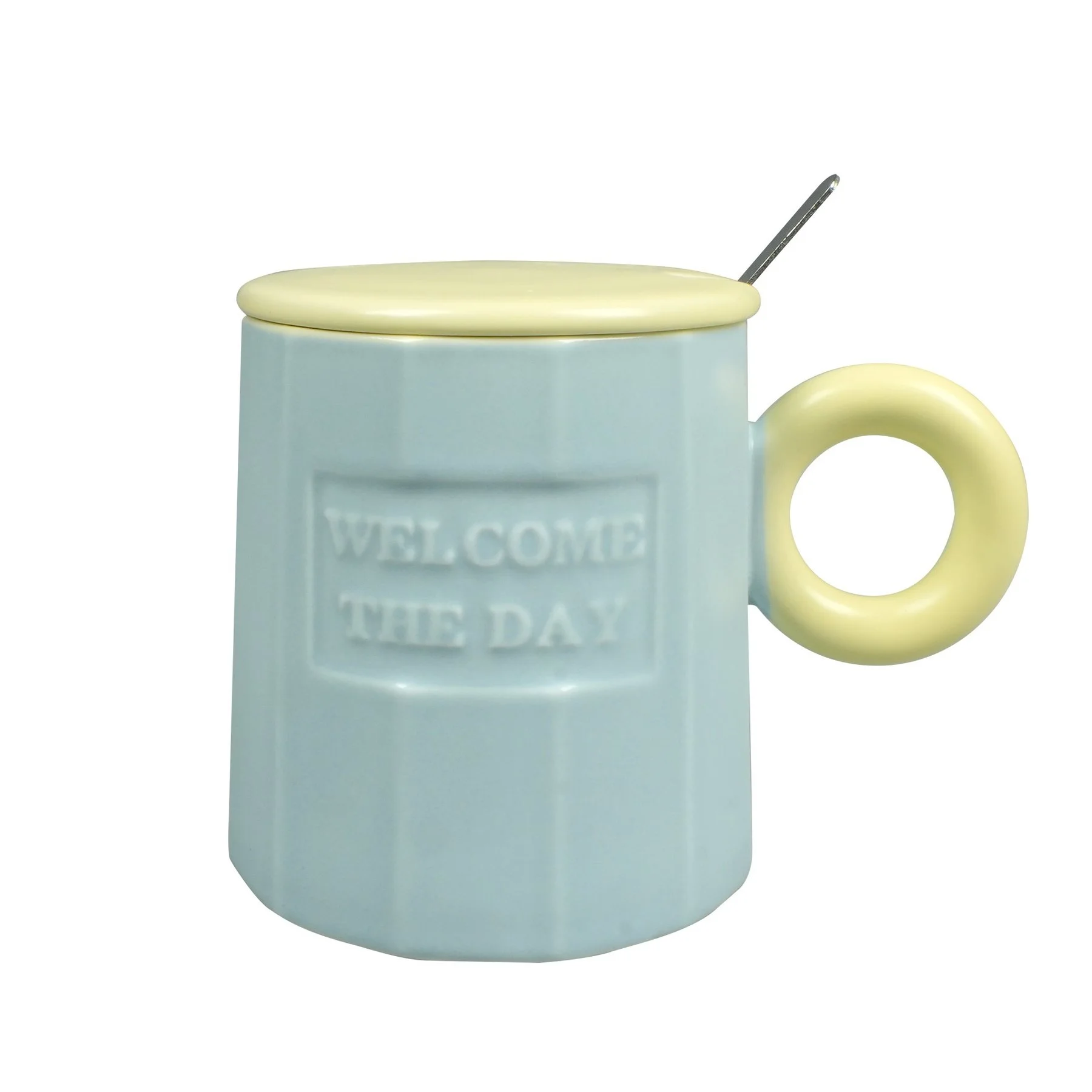 Чаша Takk Moka, Welcome, керамична, с капак и лъжица, светлосиня