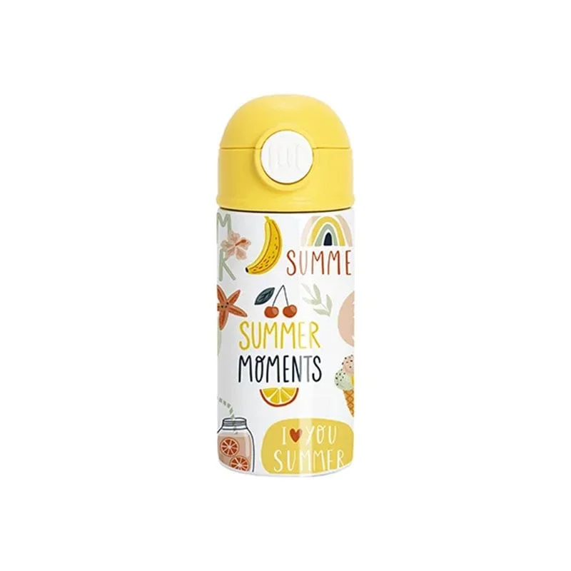BESTSUB Бутилка, детска, с капак и сламка, 360 ml, бяло-жълта