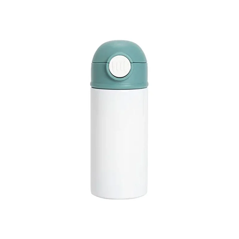 BESTSUB Kids Bottle with Lid and Straw, 360 ml, white-green