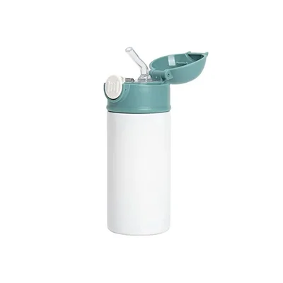 BESTSUB Kids Bottle with Lid and Straw, 360 ml, white-green