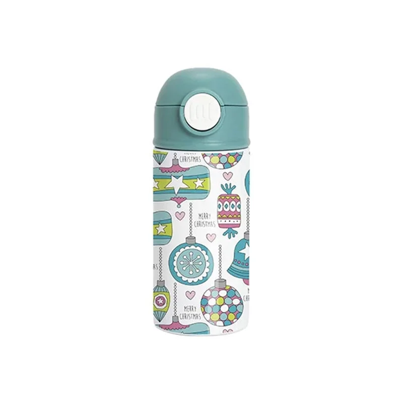 BESTSUB Kids Bottle with Lid and Straw, 360 ml, white-green