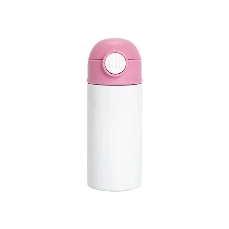 BESTSUB Kids Bottle with Lid and Straw, 360 ml, white-pink