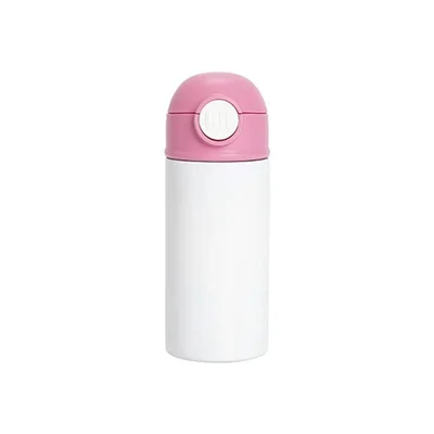 BESTSUB Kids Bottle with Lid and Straw, 360 ml, white-pink