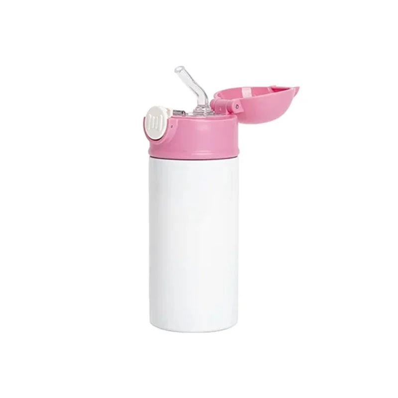 BESTSUB Kids Bottle with Lid and Straw, 360 ml, white-pink
