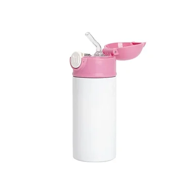 BESTSUB Kids Bottle with Lid and Straw, 360 ml, white-pink