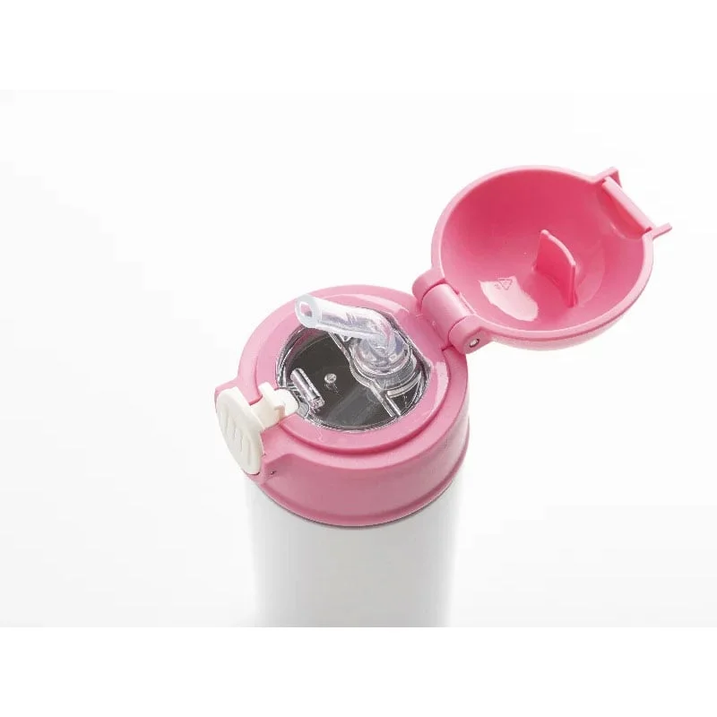 BESTSUB Kids Bottle with Lid and Straw, 360 ml, white-pink