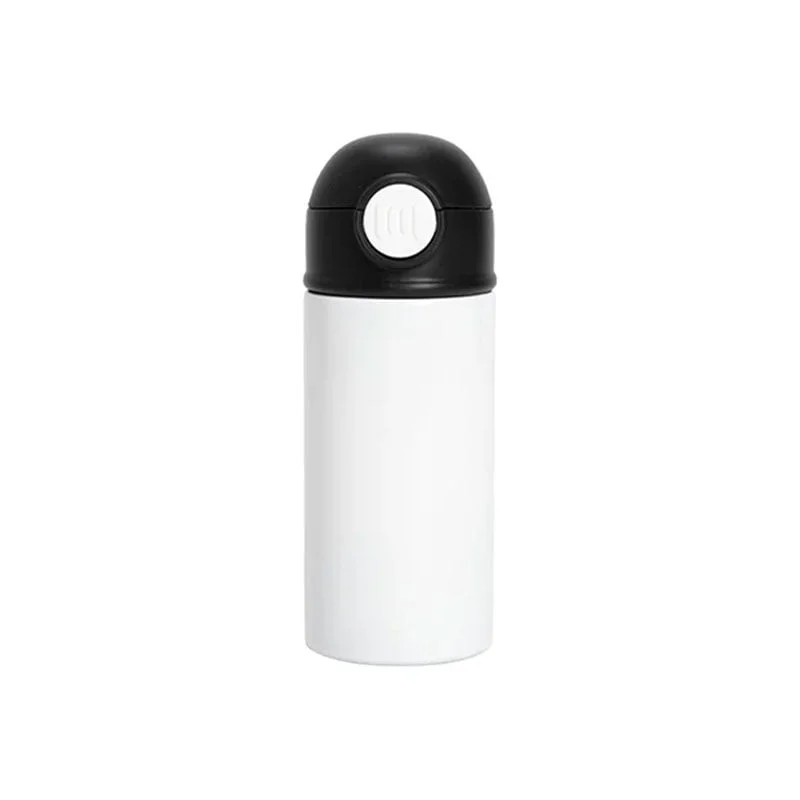 BESTSUB Kids Bottle with Lid and Straw, 360 ml, white-black