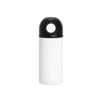 BESTSUB Kids Bottle with Lid and Straw, 360 ml, white-black