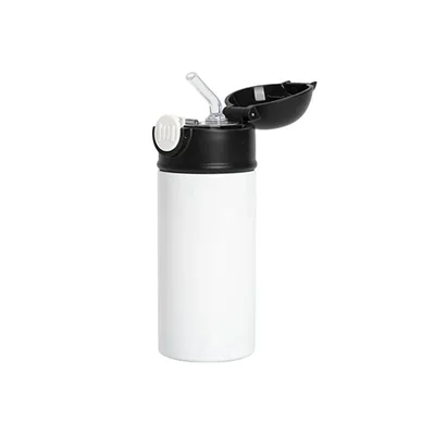 BESTSUB Kids Bottle with Lid and Straw, 360 ml, white-black