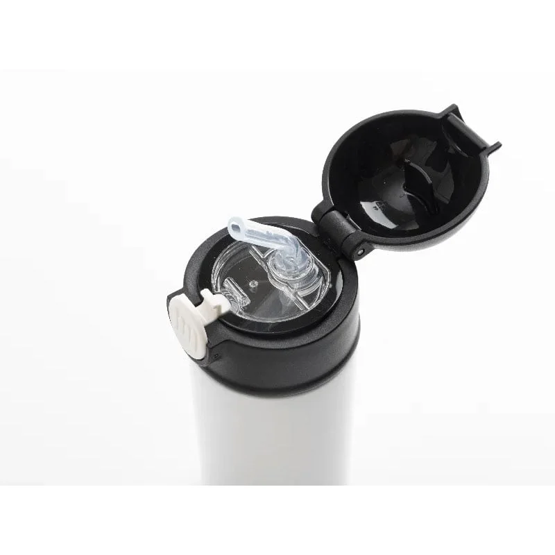 BESTSUB Kids Bottle with Lid and Straw, 360 ml, white-black