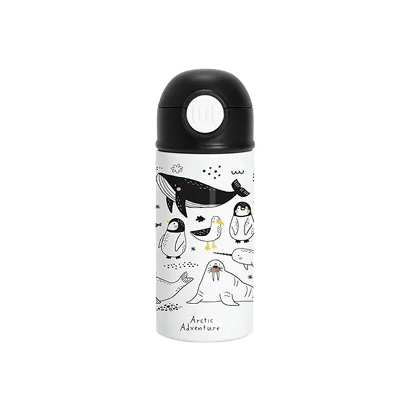 BESTSUB Kids Bottle with Lid and Straw, 360 ml, white-black