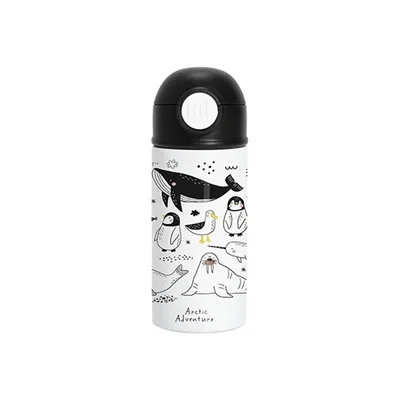 BESTSUB Kids Bottle with Lid and Straw, 360 ml, white-black
