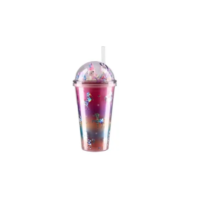 Чаша Takk Lagro 30, със сламка, еднорог, 450 ml, асорти