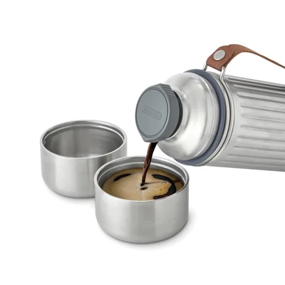 Black+Blum Explorer Thermos, with 2 cups and handle, 1 L, stainless steel
