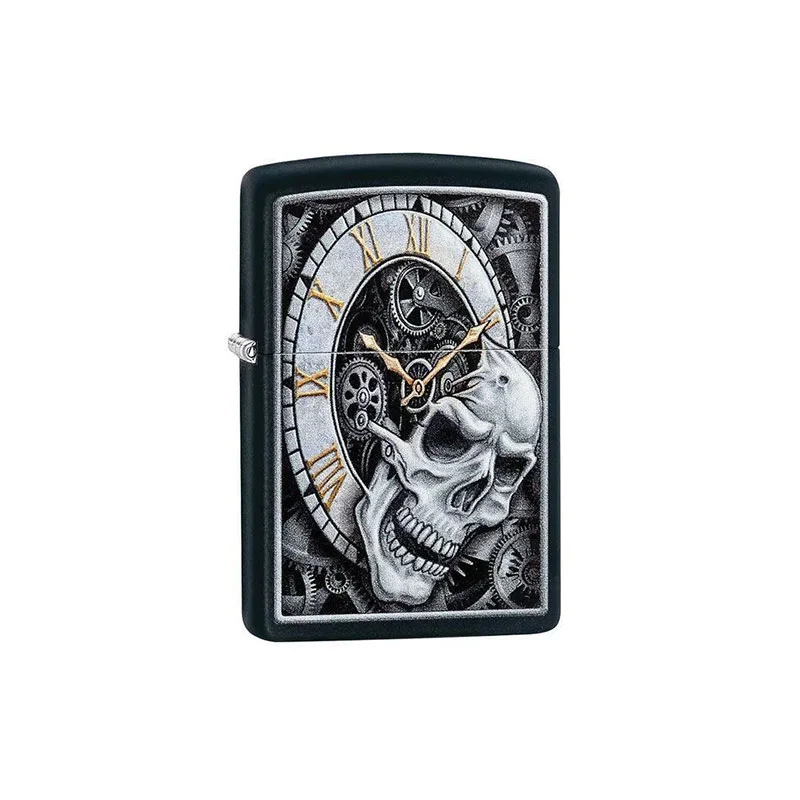 ZIPPO LIGHTER 29854 SKULL CLOCK DESIGN
