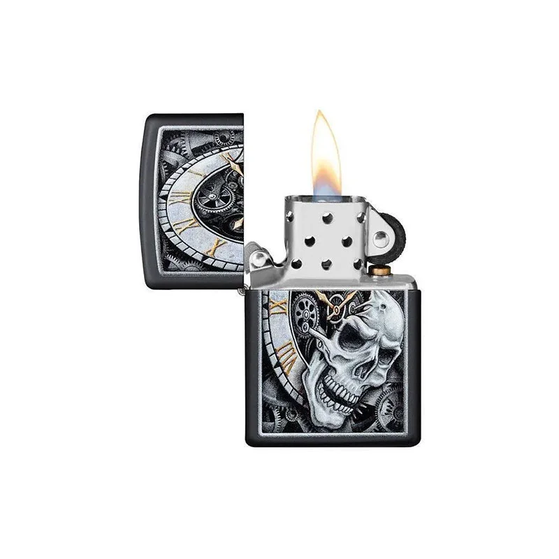 ZIPPO LIGHTER 29854 SKULL CLOCK DESIGN