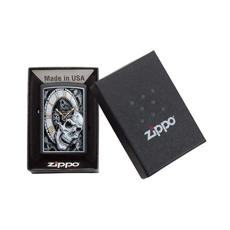 ZIPPO LIGHTER 29854 SKULL CLOCK DESIGN