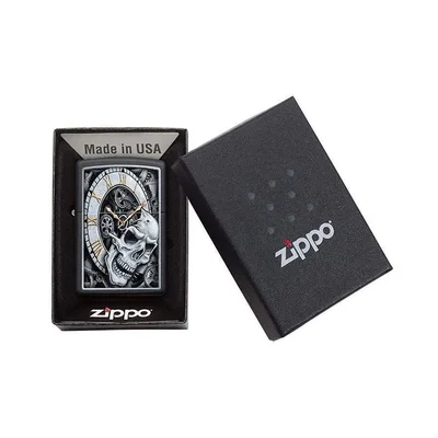 ZIPPO LIGHTER 29854 SKULL CLOCK DESIGN