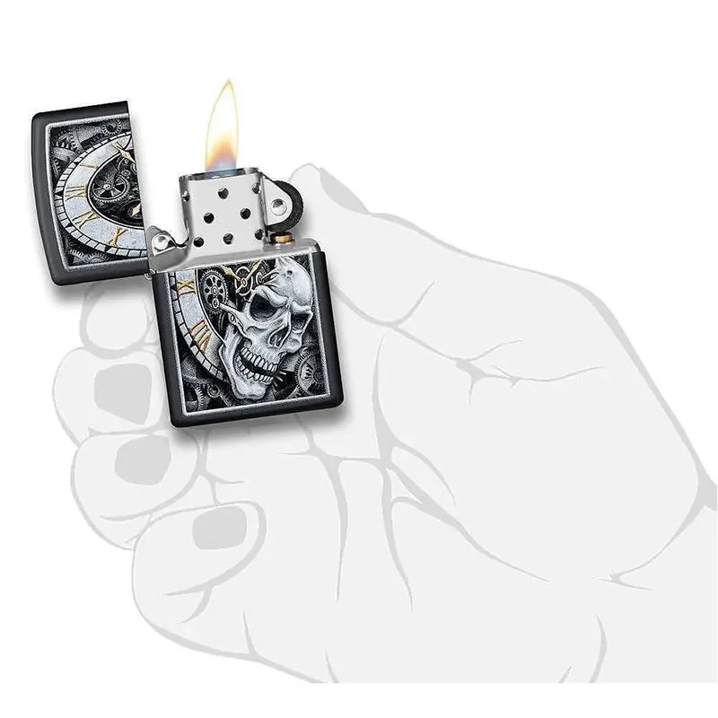 ZIPPO LIGHTER 29854 SKULL CLOCK DESIGN