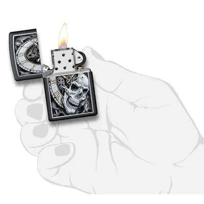 ZIPPO LIGHTER 29854 SKULL CLOCK DESIGN