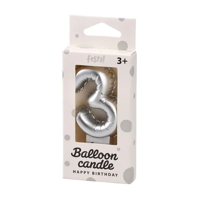 Festa Cake Candle, number 3, silver