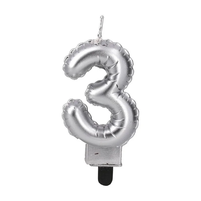 Festa Cake Candle, number 3, silver