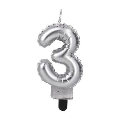 Festa Cake Candle, number 3, silver