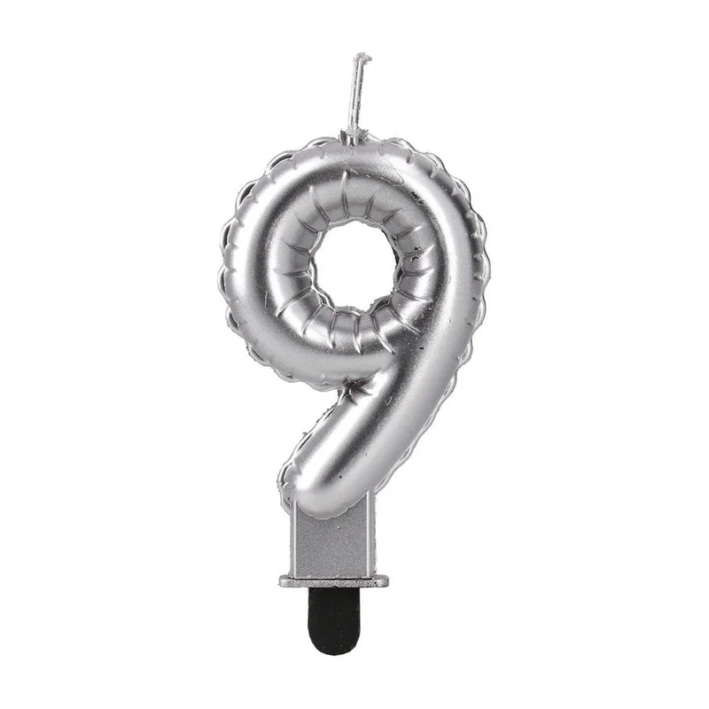 Festa Cake Candle, number 9, silver
