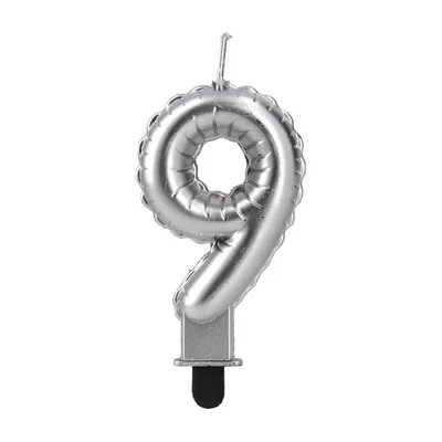 Festa Cake Candle, number 9, silver