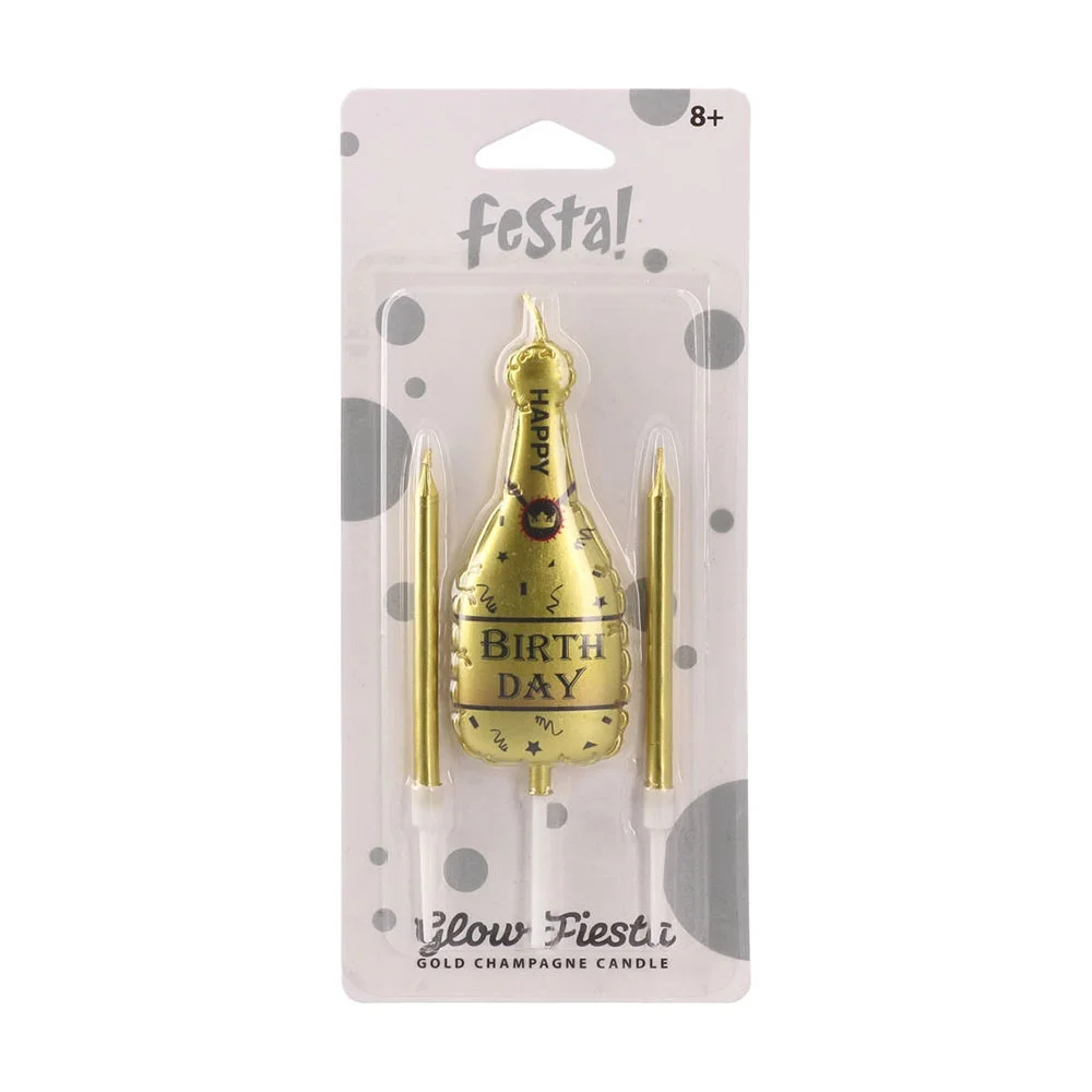 FESTA CAKE CANDLE CHAMPAGNE HAPPY BIRTHDAY GOLDEN