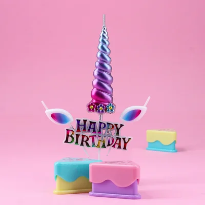 Свещ за торта Festa, Happy Birthday - Еднорог