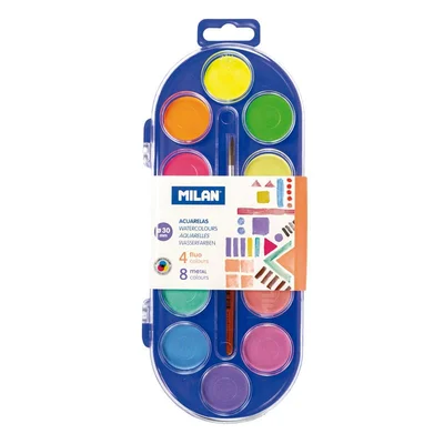 Milan Watercolours, 30 mm, 12 colours, with brush included