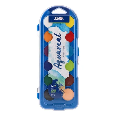Junior Aqua Real Watercolours, with brush, large, 12 colours