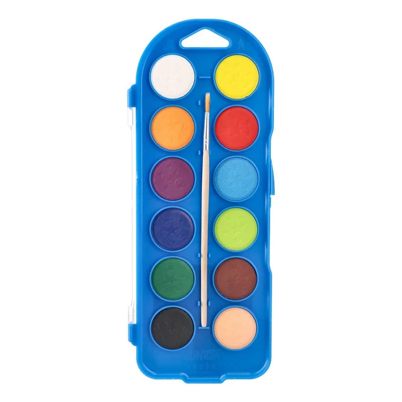 Junior Aqua Real Watercolours, with brush, large, 12 colours