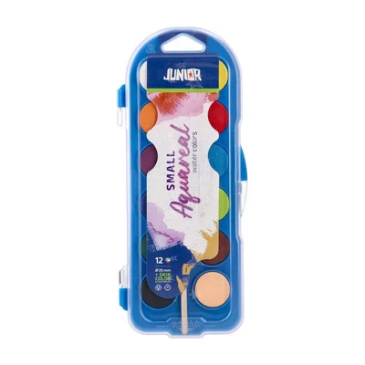 Junior Aqua Real Watercolours, with brush, small, 12 colours