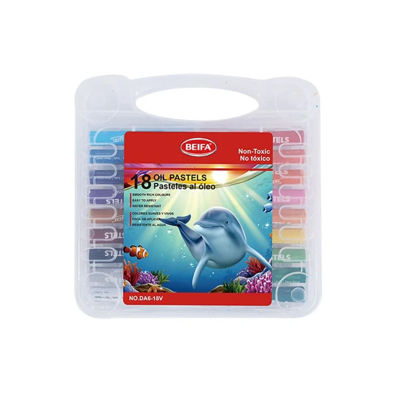 Beifa oil pastels DA6-18V, hexagonal, in plastic case, 18 colours