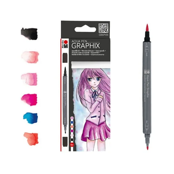 Marabu Watercolor Markers Aqua Pen, Make Manga, 6 colors
