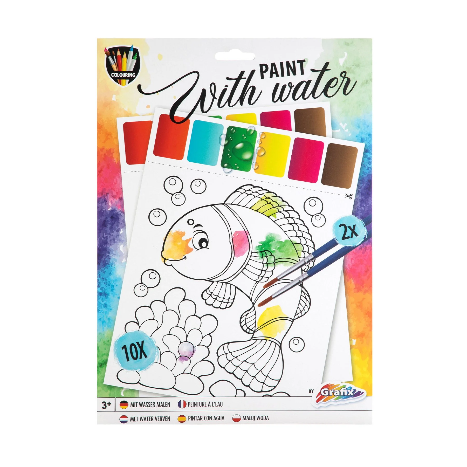 Moxy Water Painting Kit, with 10 sheets and 2 brushes