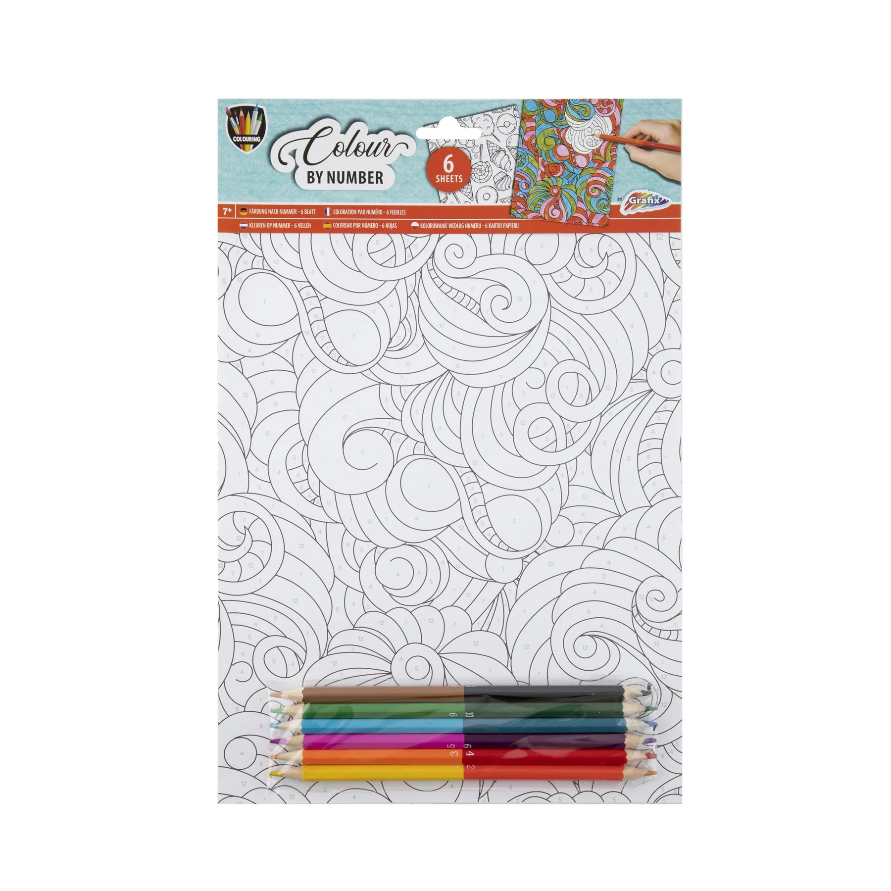 Moxy Paint by numbers Mandala, A4, with 6 pencils, 6 sheets