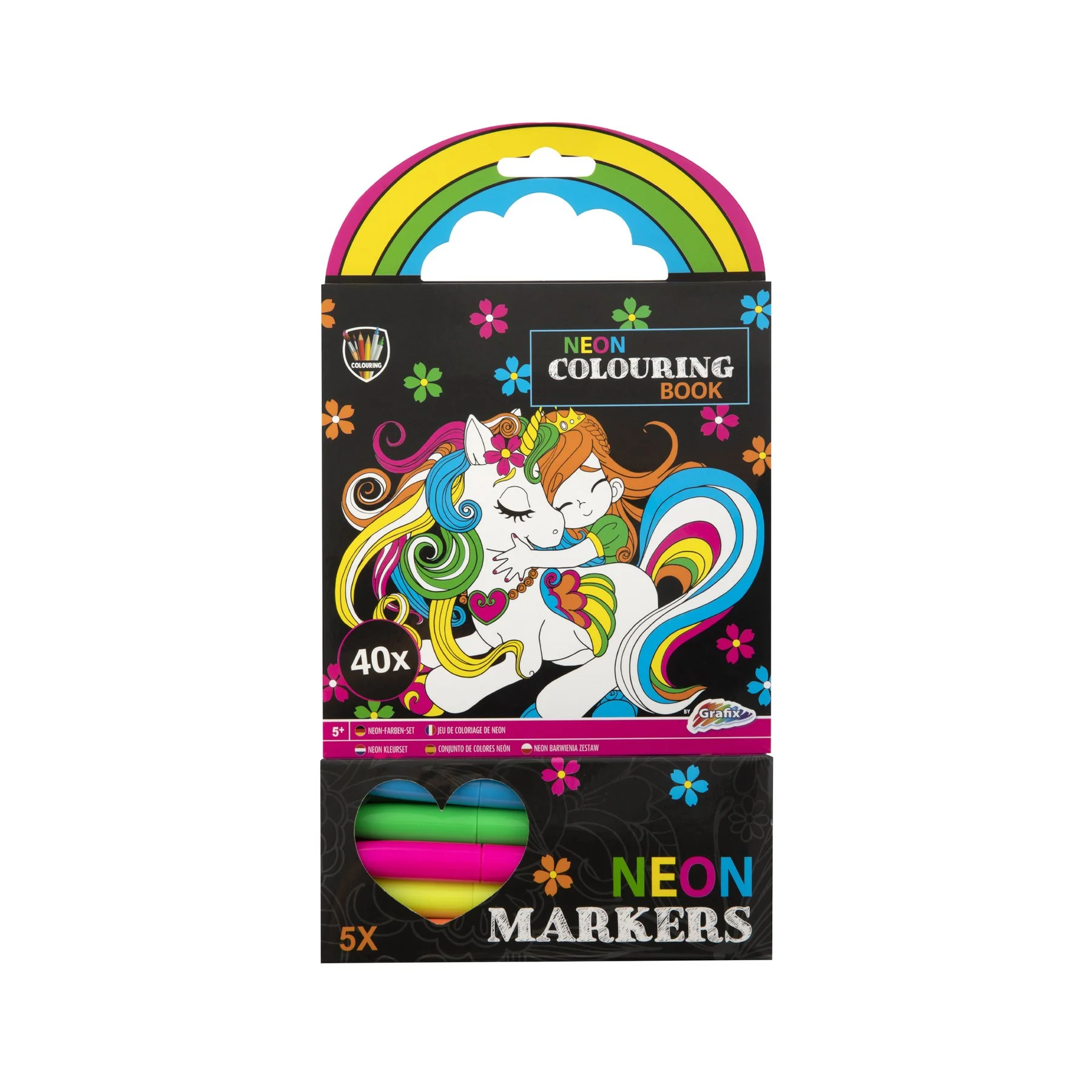 Moxy Colouring Book Unicorn, Neon, with 5 Markers, 40 Sheets