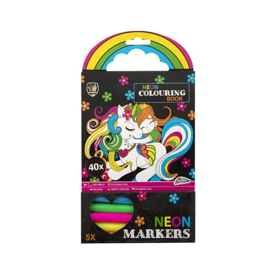 Moxy Colouring Book Unicorn, Neon, with 5 Markers, 40 Sheets