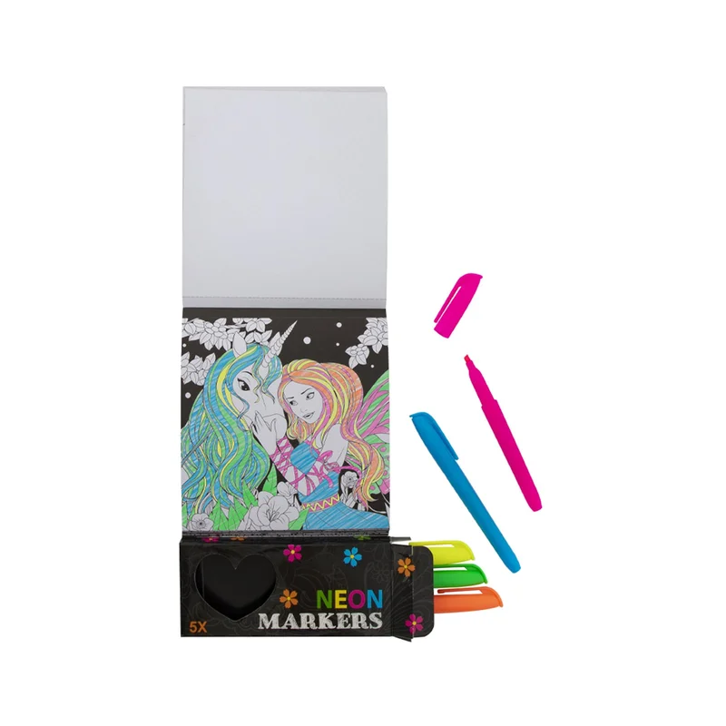 Moxy Colouring Book Unicorn, Neon, with 5 Markers, 40 Sheets