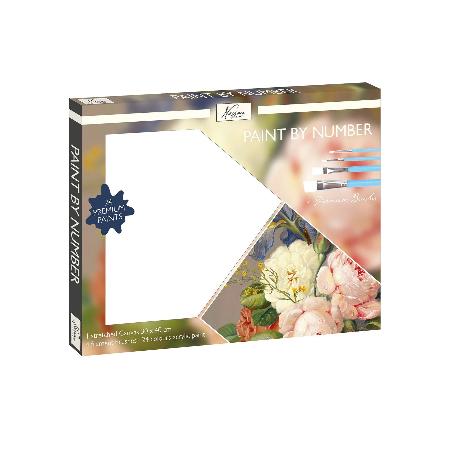 Nassau Paint by numbers set Flower, with 24 paints and 4 brushes