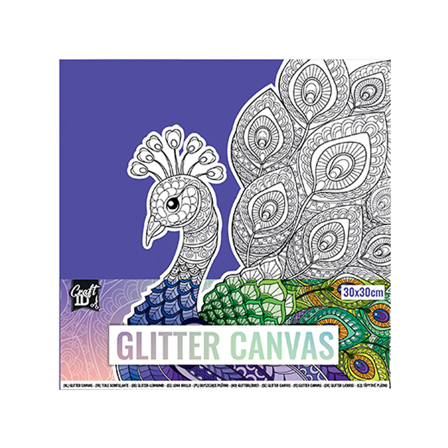 Craft ID Colouring Canvas Peacock, glitter-coated, 30 x 30 cm