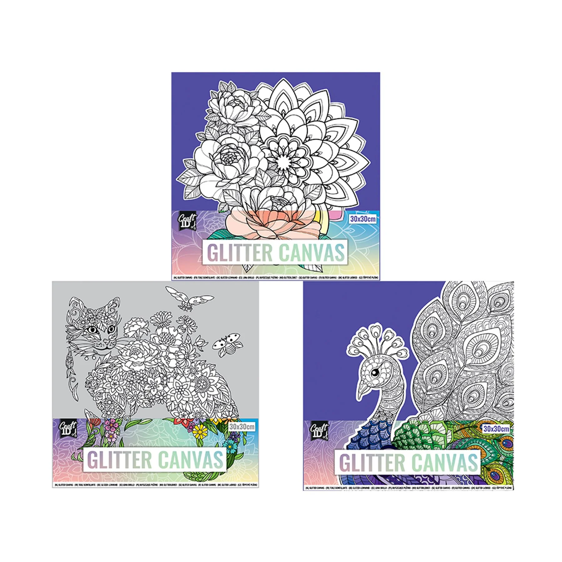 Craft ID Glitter-coated coloring canvas, assorted, 30 x 30 cm, 9 pcs