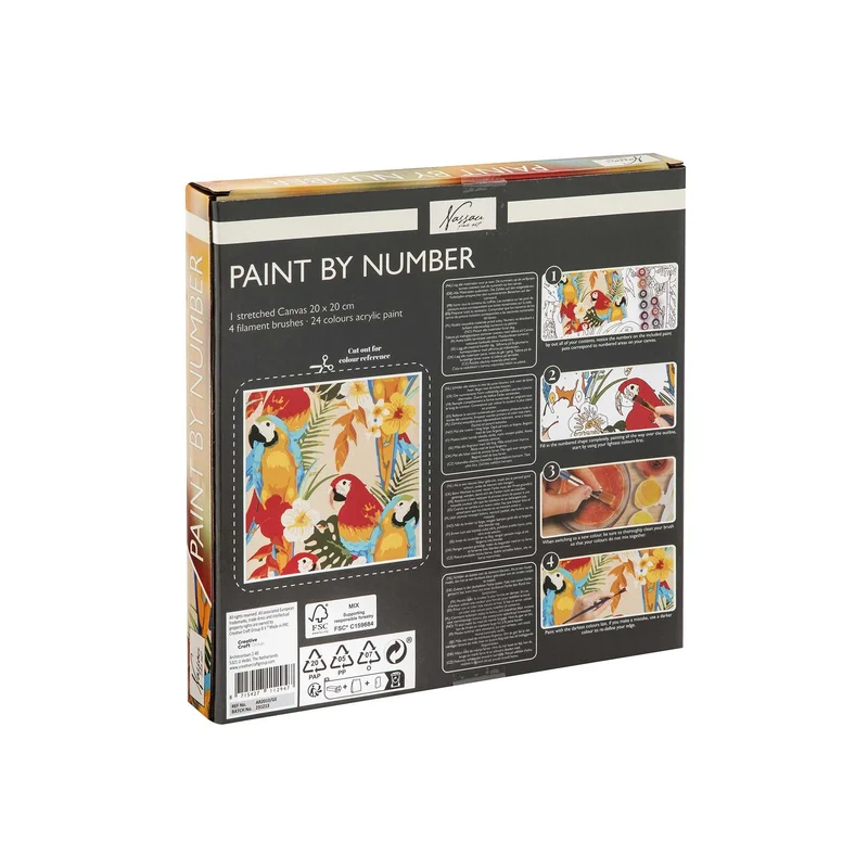 Nassau Paint by numbers Parrot, 20 x 20 cm